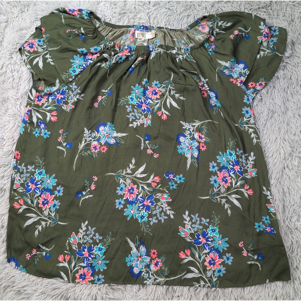 Terra & Sky Shirt Womens 2X Green Top Comfort Casual Blouse Floral Preppy